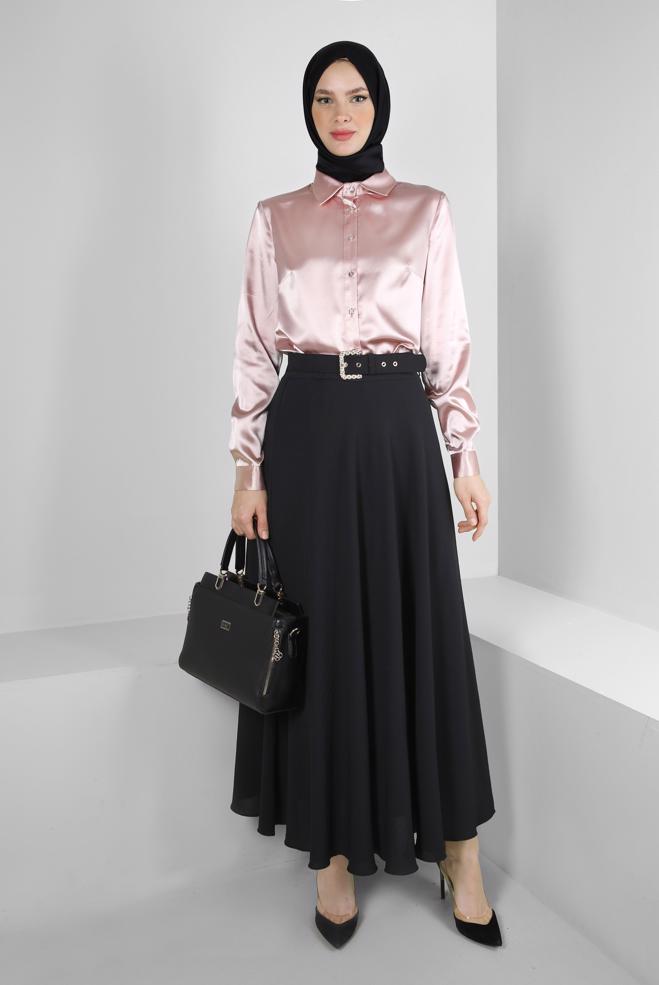 Tesettür giyim  DÜĞMELİ SATEN BLUZ 43755 - ALVİNA